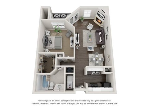 Floor plan for 1 bed, 1 bath, 850 sqft
